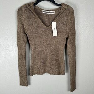 NEW SILENCE + NOISE Knit Hoodie Sweater Top Size Medium Taupe Tan Boho Beachy